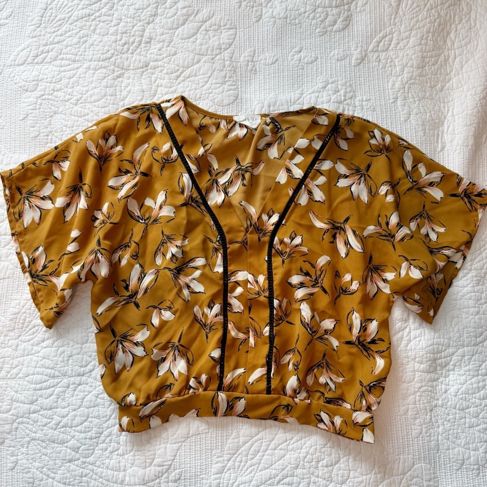Sienna Sky Golden Floral Blouse with Black‎ Accents